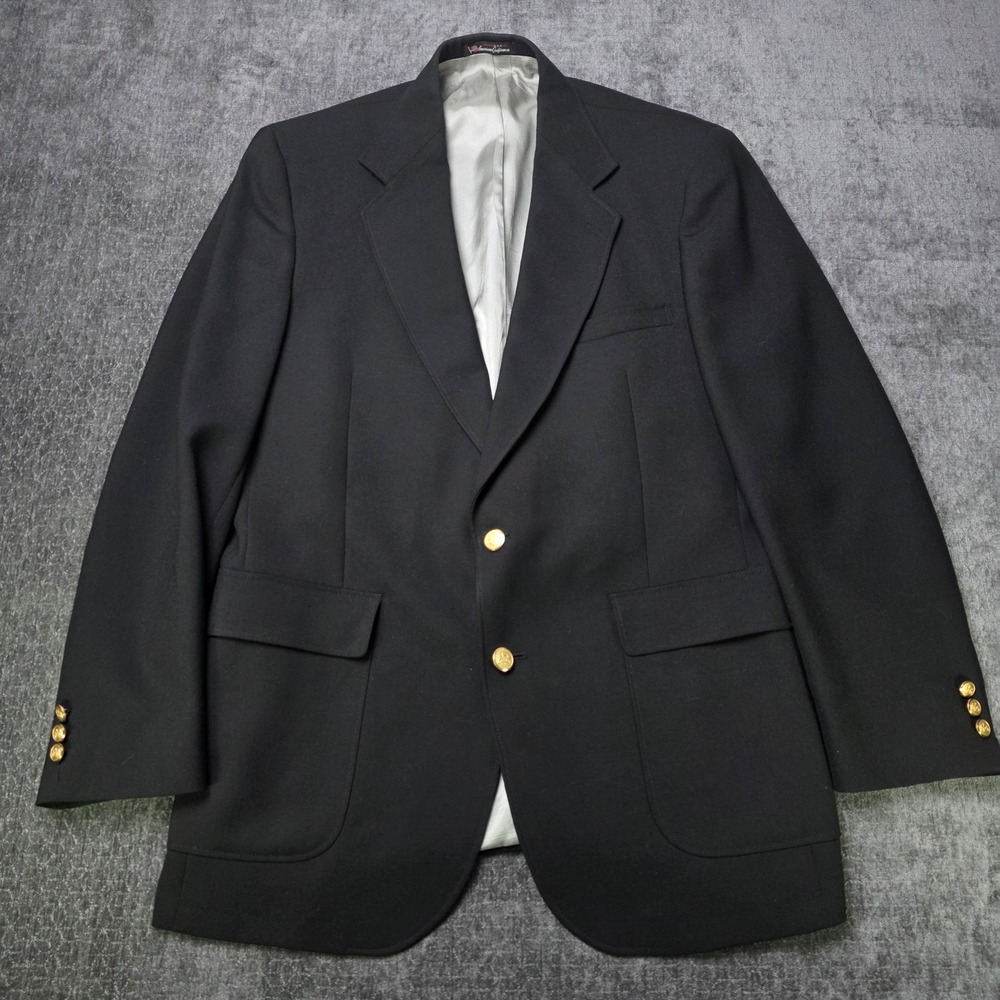 Stafford Men's 42L Sport Coat Black Wool Blend Gold Buttons Jacket Blazer